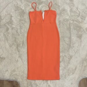 Missguided Orange Crepe Strappy V Bar Midi Bodycon Dress